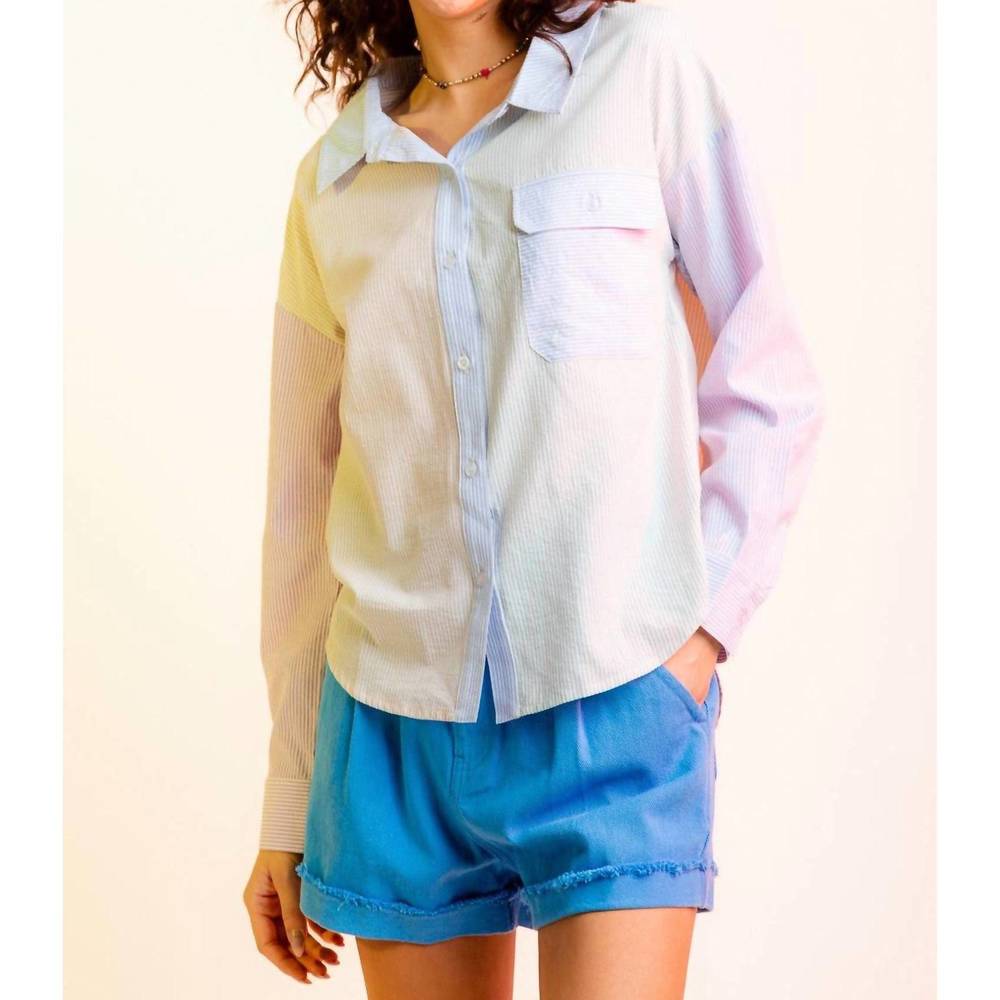 NEW VERY J long sleeve color block striped shirt in white multi